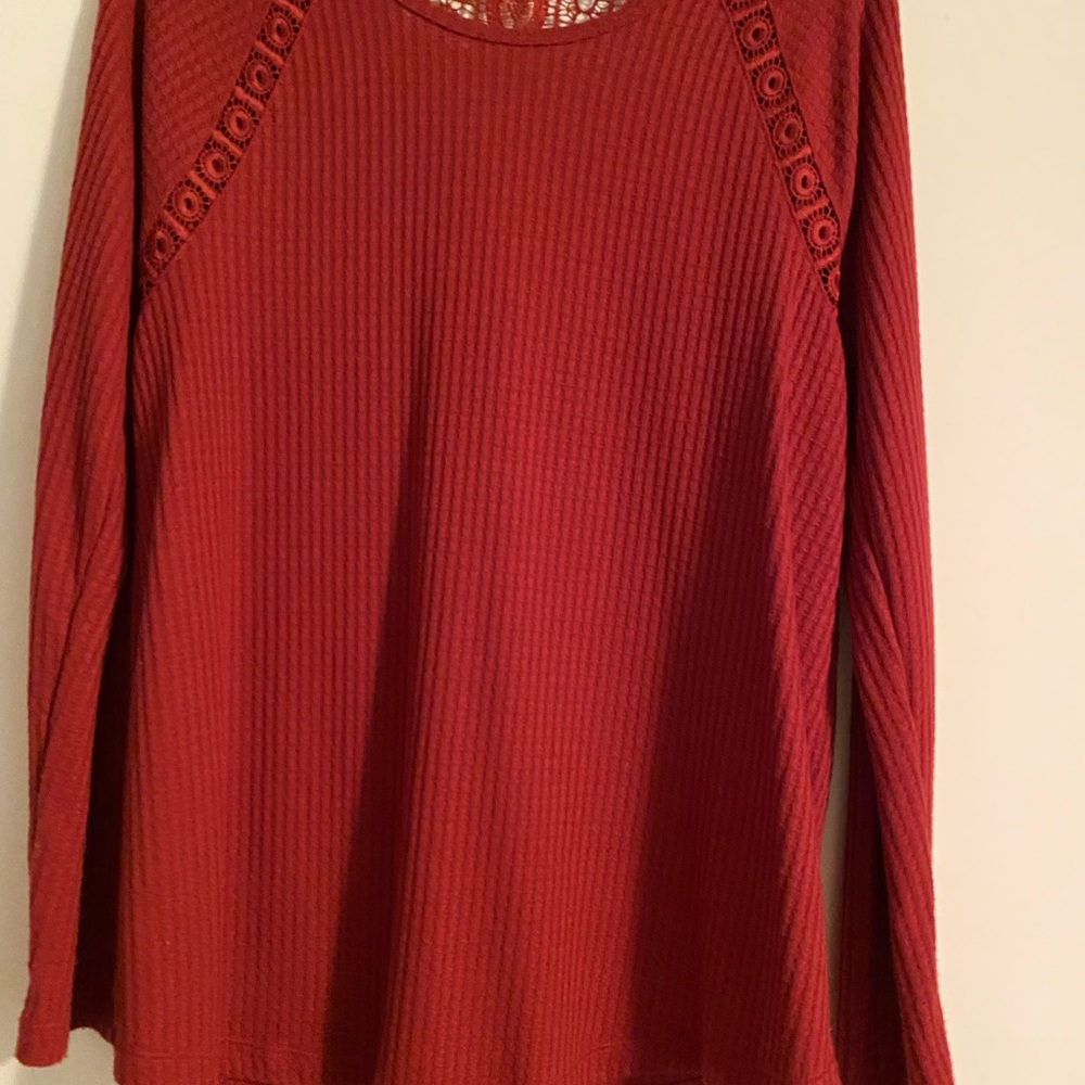 Rust color long sleeve knit top